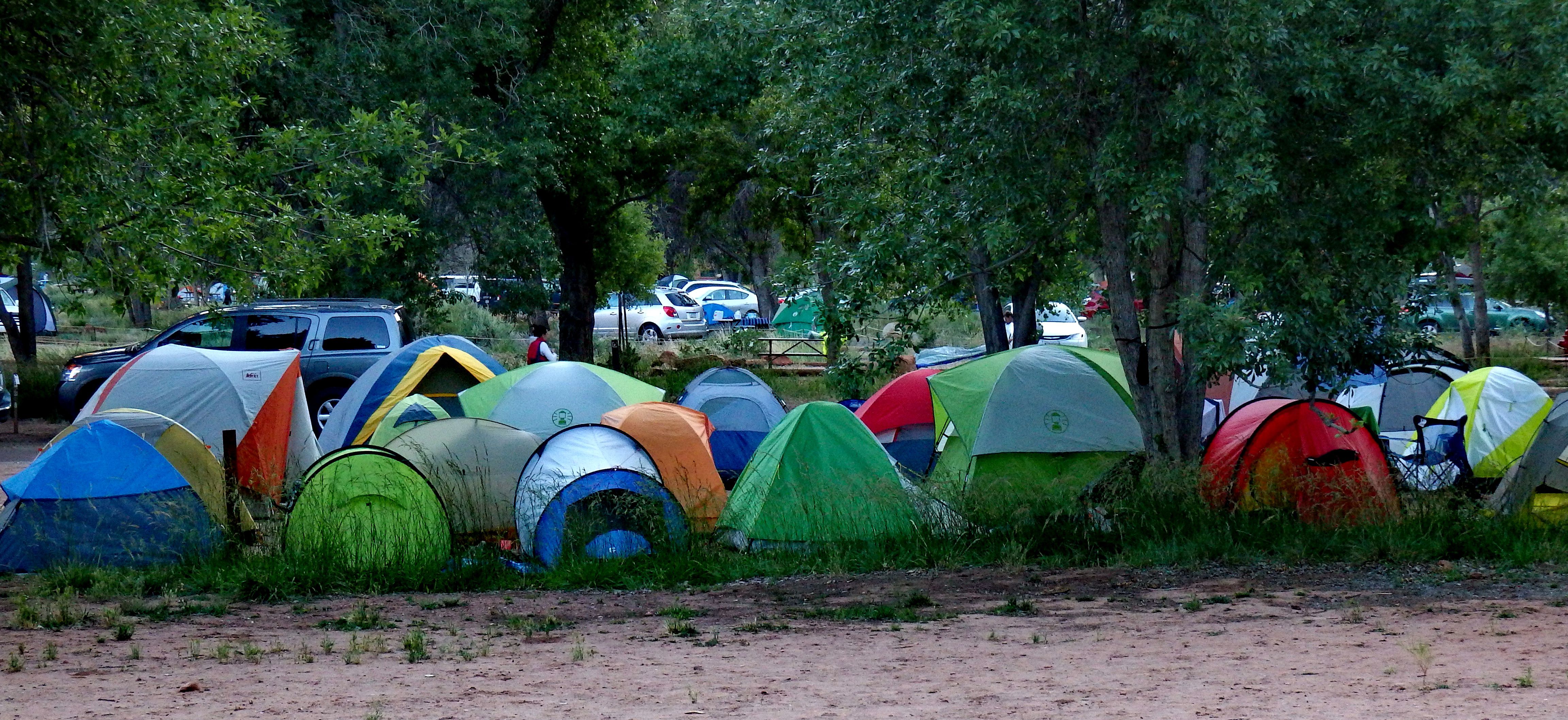different colored tents in campground